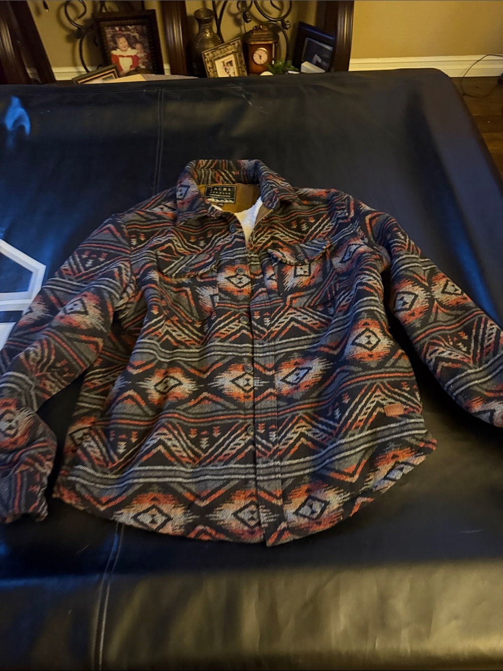 Jachs Aztec-Pattern Lightweight Shirt Jacket in Navy & Rust